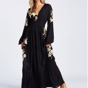 Billabong Night Blooms Black Maxi Dress - L